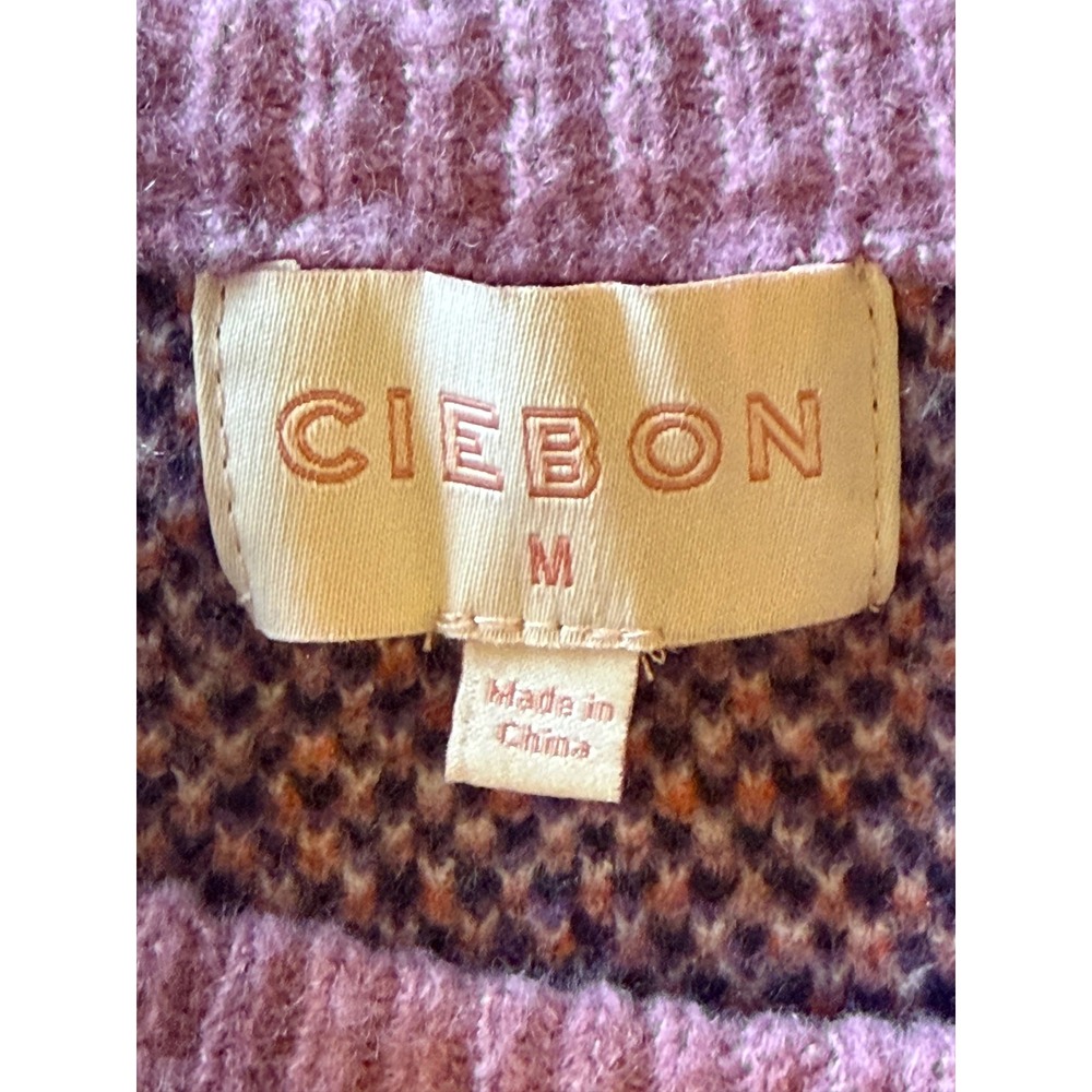 Ciebon Abstract Intarsia Knit Sweater Women Medium Purple Orange Artsy Y2K Bold - Picture 8 of 10